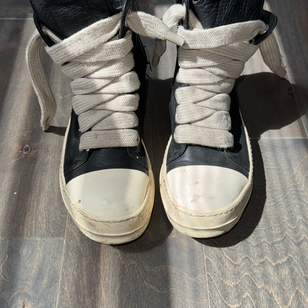 Rick Owens Black and White Lace Up Boots